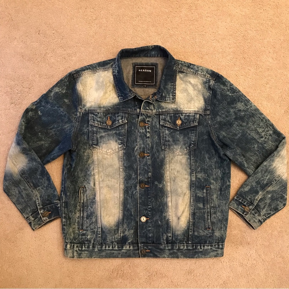 Trucker Denim Jacket Adult Size XL Blue Distressed Acid Wash Hand Crafted Mens
